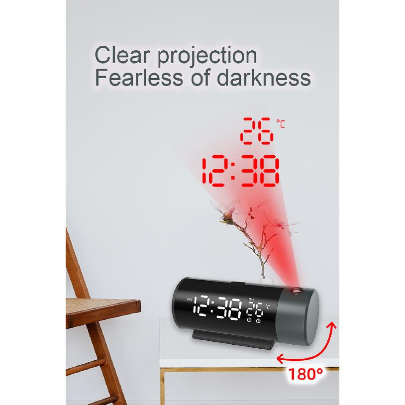 Projection Digital Alarm Clock with 180° Rotatable Projector Clear LED Display4-Level Brightness Dimmer for Bedroom2