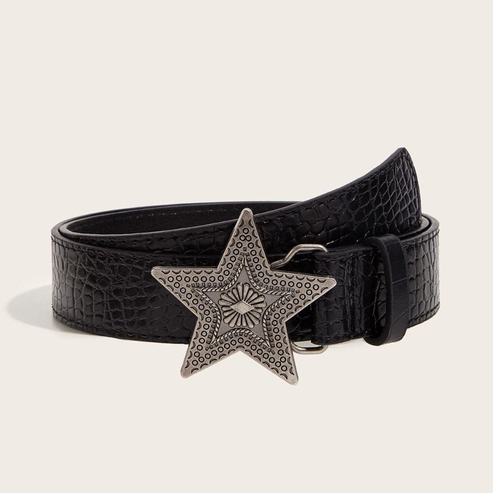 Subculture Star Belt Gothic Men Belt Vintage Star Buckle Waistband Female