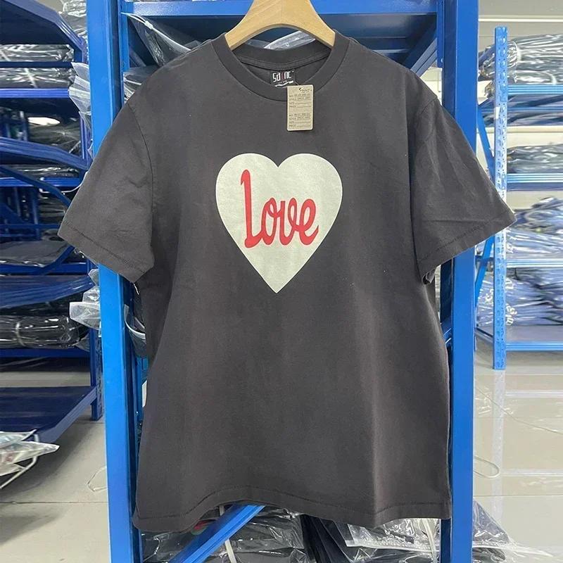 2025 Summer High Quality Cotton Classic Logo Graphics Print Saint Tshirt Unisex Unisex Vintage Washed Black T Shirt Loose Tee