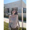 Pure Desire Style Sexy Temperament off-Shoulder Long Sleeves T-shirt Female Autumn Stylish Ruched Silm Slimming and Shoulder Hollow Tops