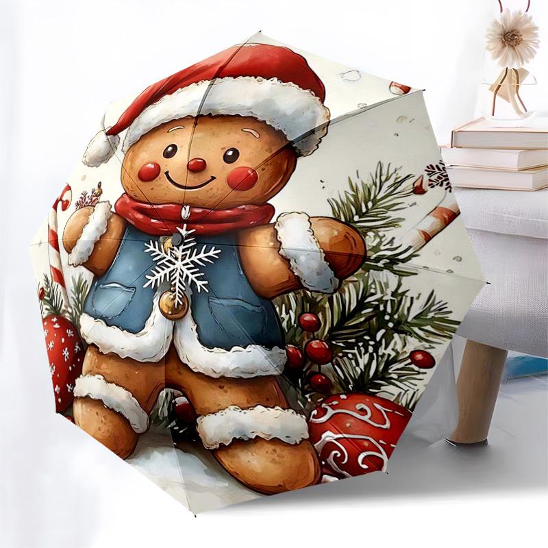 

1pc Christmas Gingerbread Man Automatic Folding Umbrella, Festive Gift for Fans, Travelers & Daily Use.V041