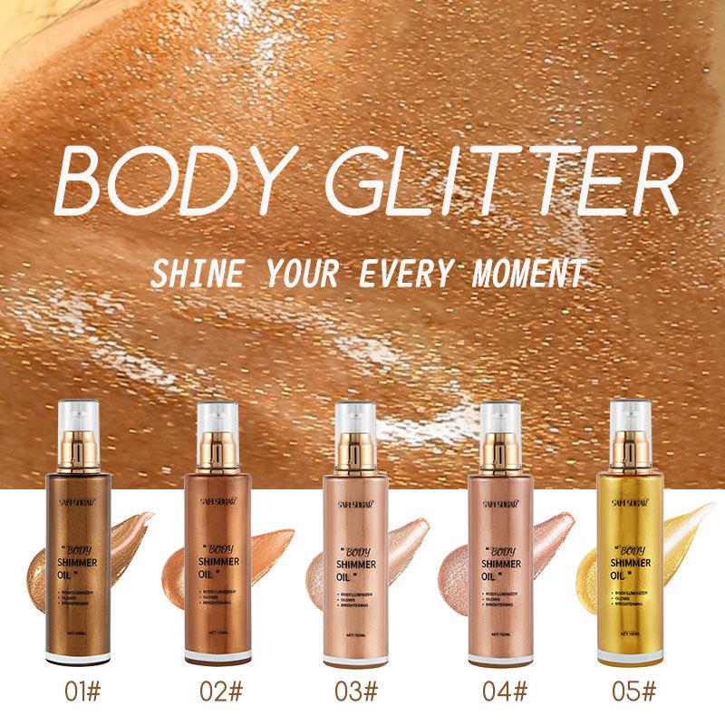100ml Perlmutt Roségold Körper Schimmeröl Highlighter - Gesicht Aufhellen Glitzer Bronzer Haut Glanz Illuminator Make-up Glanz Flüssig