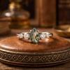 Moss Agate Sterling Silver Ring, Pear Cut Agate Vintage Ring, Promise Engagement Ring, Anniversary Birthday Gifts for Her