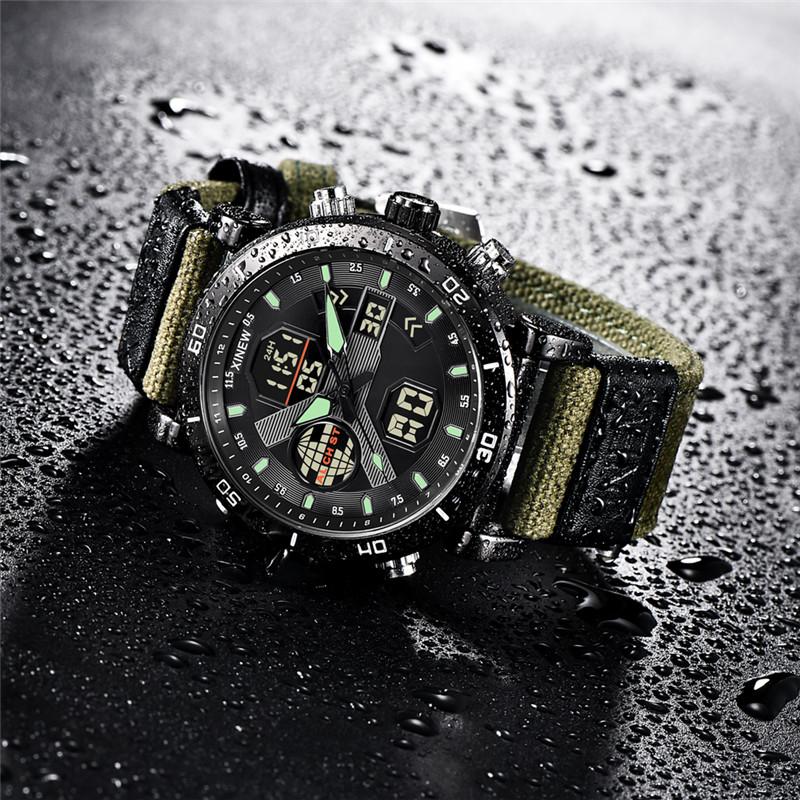 Men Big Brand Chronograph Watches Students Boys Fashion Nylon Band Dual Time Army Multi-function Sports Watch Relogio Masculino