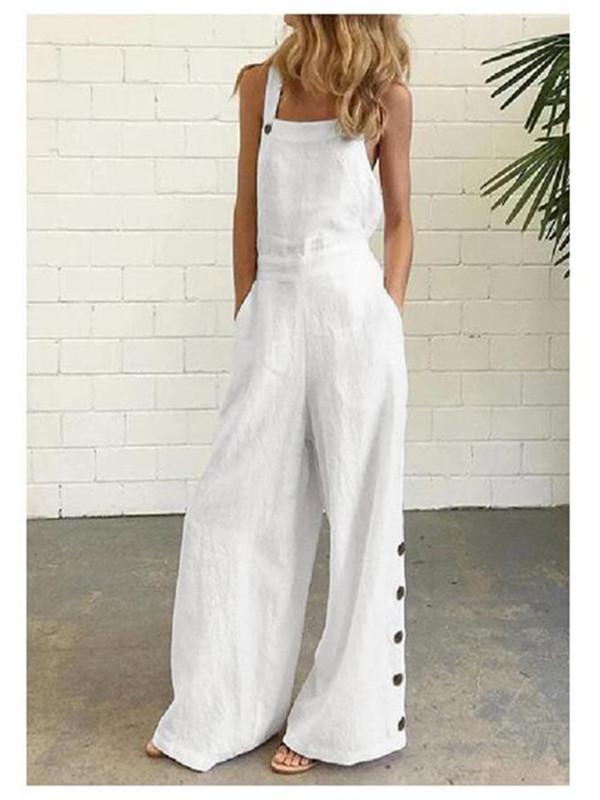 

Женский повседневный комбинезон без рукавов широкого кроя однотонной расцветки с боковыми пуговицами и карманами, 2021 3XL белый