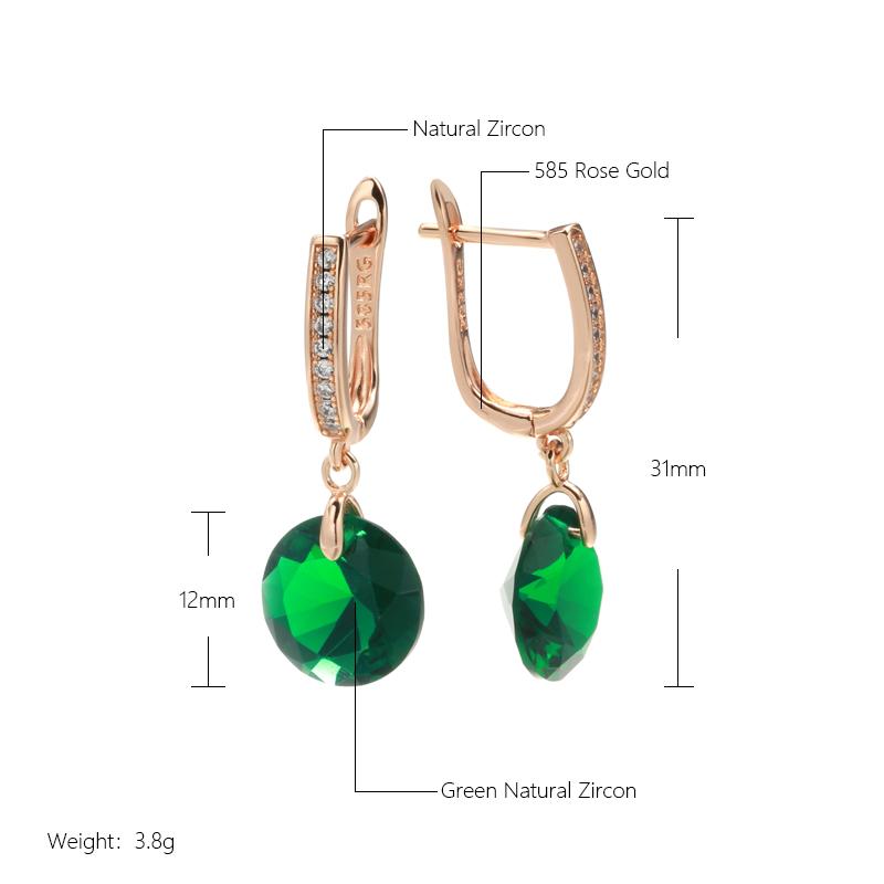 New Green Natural Zircon Long Earring For Women Fashion Simple Fine Jewelry Rose Gold Round Dangle Earring Accessories