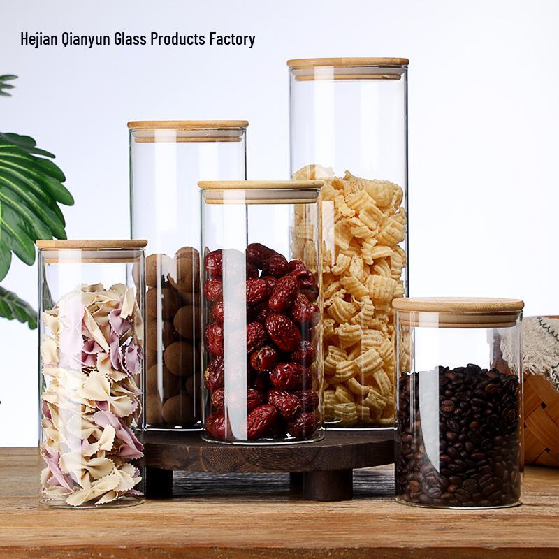 Transparent High Borosilicate Glass Jar with Bamboo Lid for Storage of Nuts, Snacks, or Tea