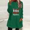 Damen Weihnachtsdruck Rundhals Locker Langarm Tasche Plüsch Hoodie