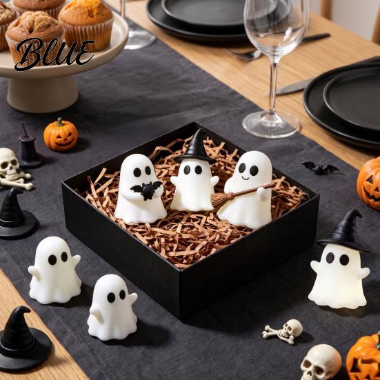Halloween Party Accents Luminous Mini Ghost Figurines Glow in The Dark Cute PVC Statues Miniature Statue for Micro Landscape Tiered Tray Table