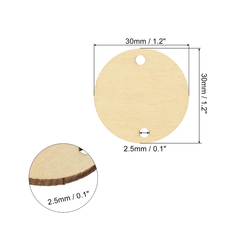 Wood Circles 100 Pack Round Wooden Discs with Holes and Rings Unfinished Wooden Circles Blank Wood Rounds for Crafts Board Tags