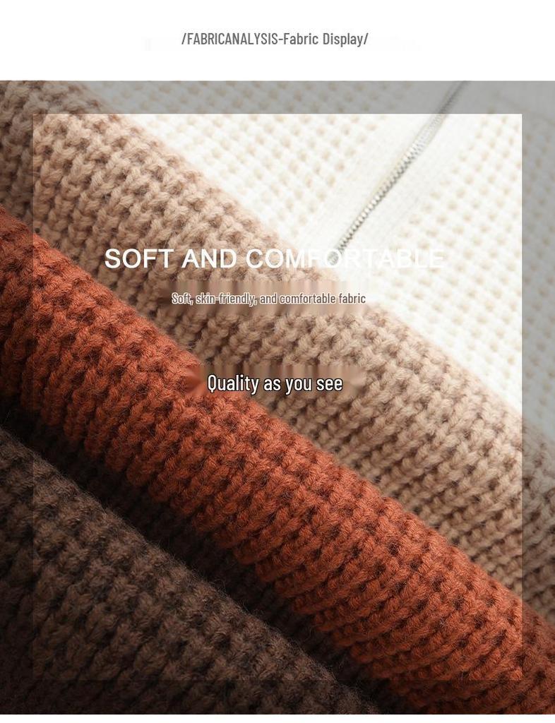 Women's Color Block Striped Lapel Sweater - Cozy Half-Zip Knit, Thick & Loose for Autumn/Winter.