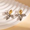 Two-Tone Gold & Silver 3D Four-Petal Flower Stainless Steel Stud Earrings for Women