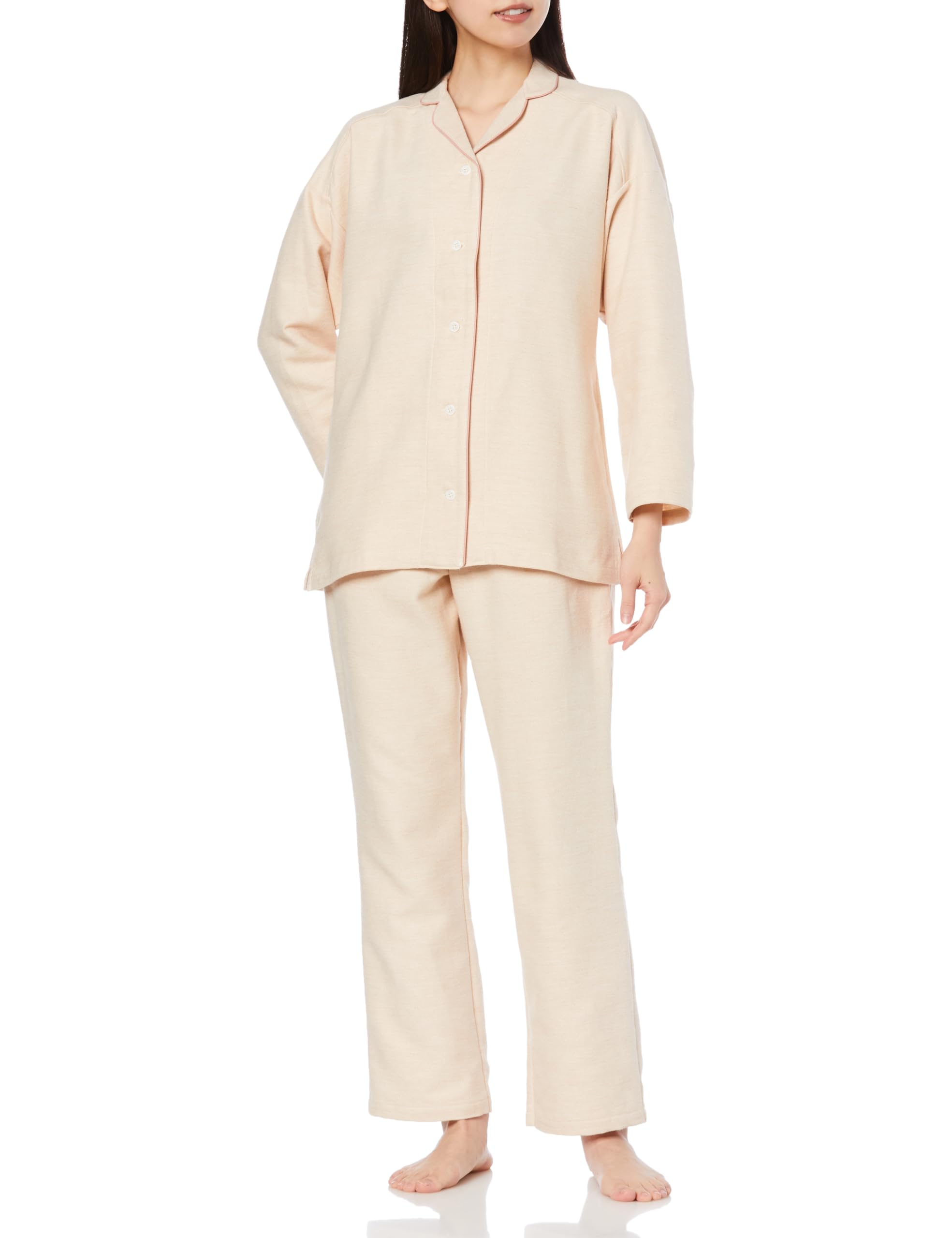 

Gunze KAIMIN NAVI Hooded Long Sleeves and Dyed Light Brown Sleep-Friendly Pajamas, Textile, 100% Cotton, Pants, Flannel,