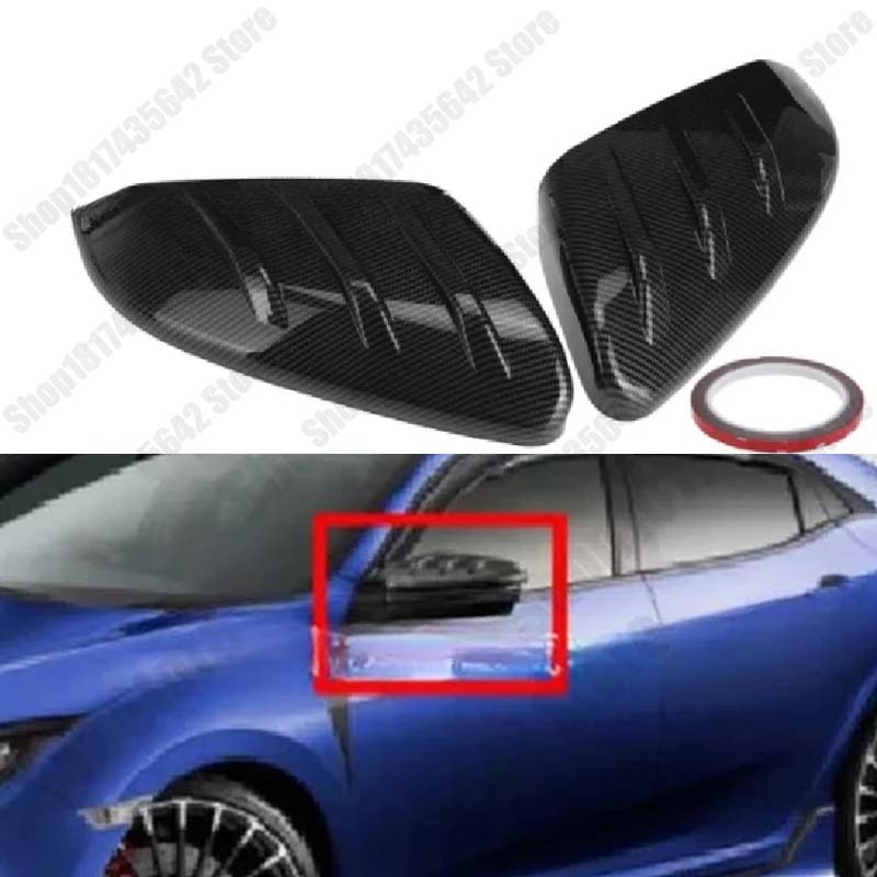 2pcs For Honda Civic 10th 2016-2020 Carbon Fiber Pattern Rear View Side Mirror Cover Cap Wing Trim Shell Sporty Modification Par