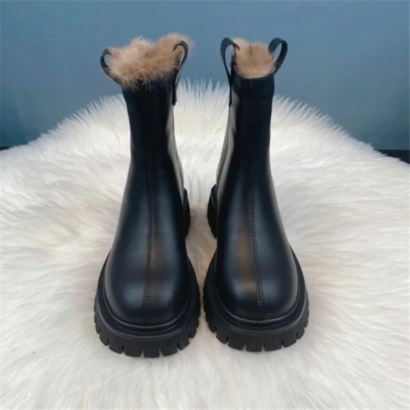 Chunky Ladies Shoes Platform Elegant With Medium Heels Anti Slip Women's Snow Boots Skid Winter 2024 Novelty Hot Protective Boot