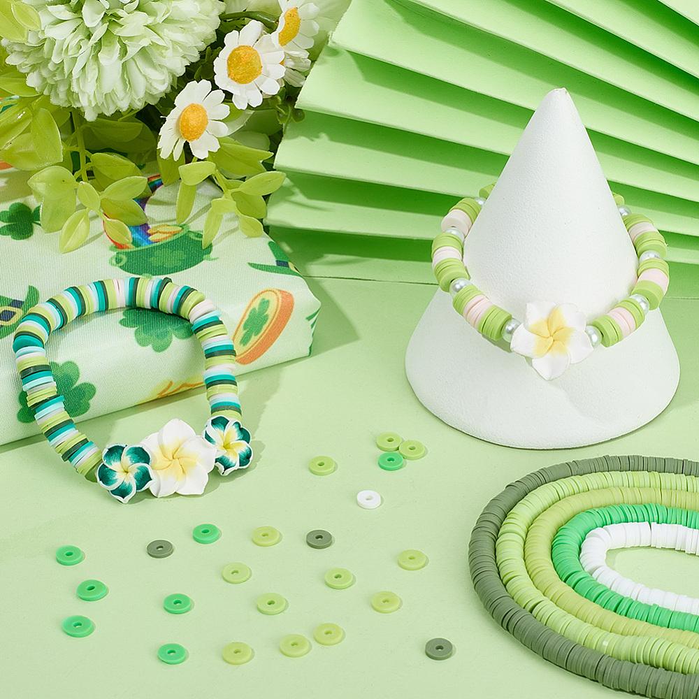 Saint Patrick's Day Theme 5 Strands 5 Colors Flat Round Handmade Polymer Clay Beads Mixed Color