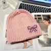 Lace Edge Bow Beanies Hat Solid Color Winter  Knitted Cap Sweet Bow Knitted Pullover Hat  Outdoor