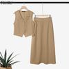 ZANZEA Women Sleeveless Vest Tops and Midi Skirts Summer Two Piece Suit Sets