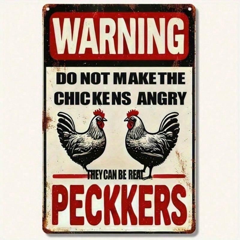 RIVIERA Funny Farm Wall Art Sign Vintage Warning Do Not Make The Chickens Angry Metal Tin Sign for Home Decor Kitchen Bar Cafe F