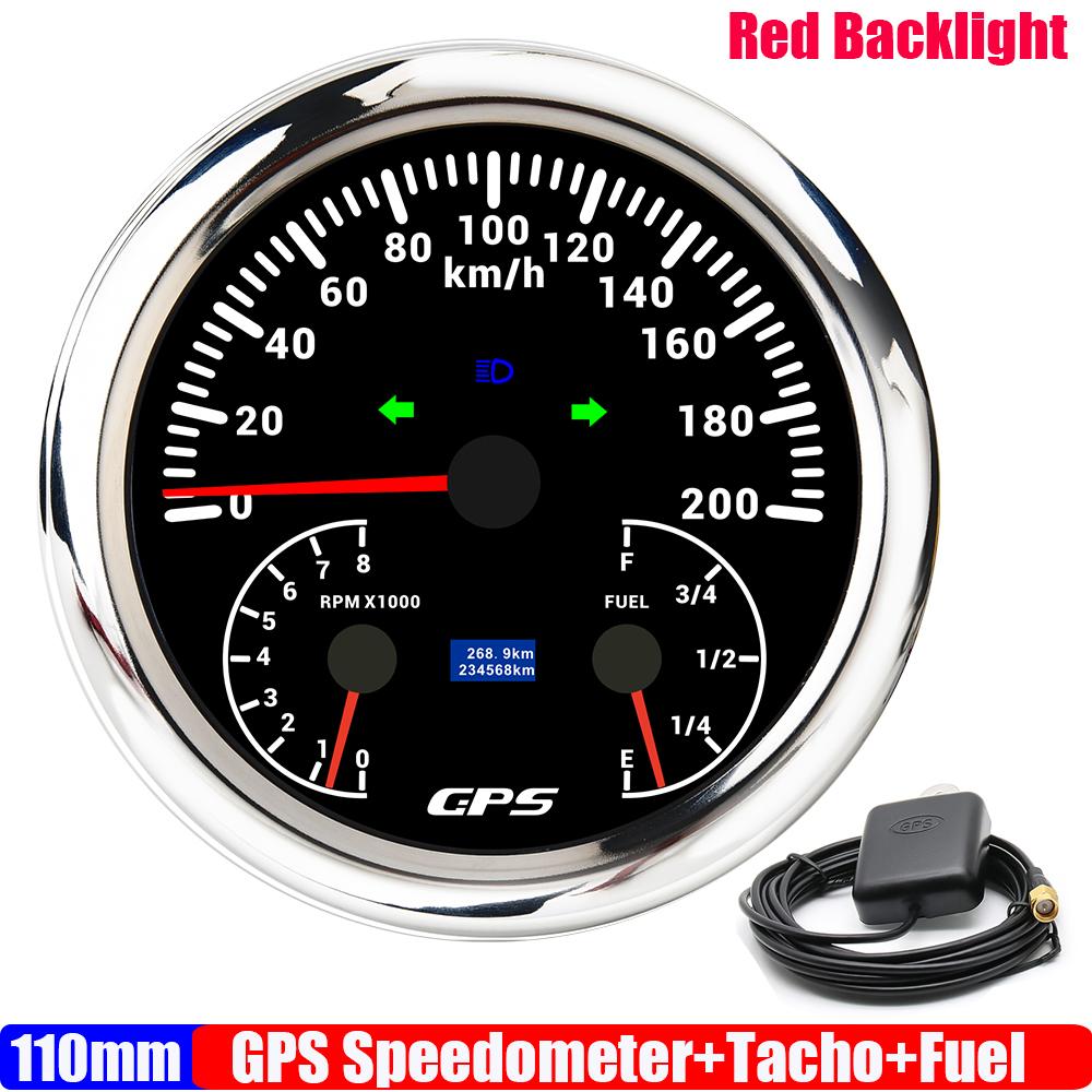 ZMFJH Multifunctional 110MM Gauge Red LED GPS Speedometer+Tachometer+Fuel Level Meter Indicator High Beam Turn Left Right Light