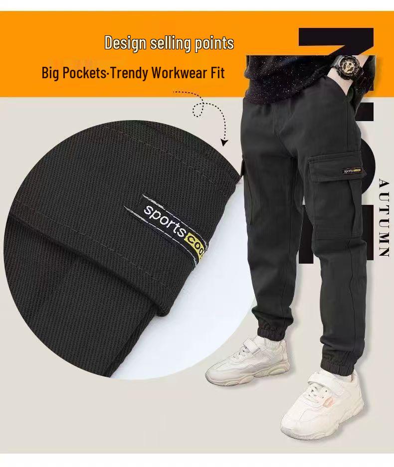 2025 Boys' Casual Spring/Autumn Workwear Pants – Trendy Long Style for Older Kids