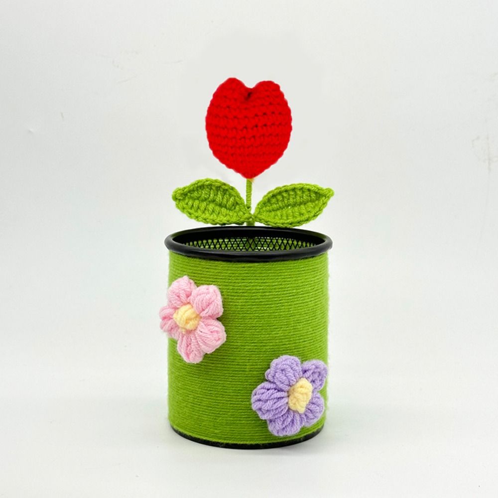 Handmade Crochet Sunflower Pen Holder Cute Desk Pencil Holder Office School Supplies