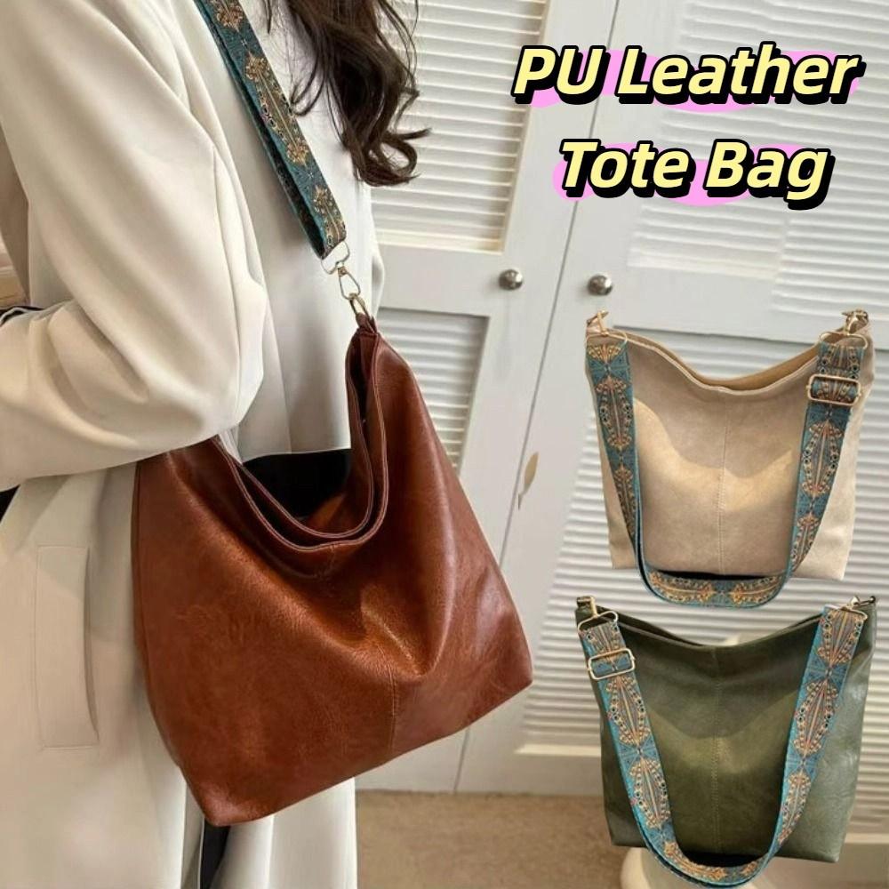 Elegant PU Leather Tote Bag Large Capacity Bucket Bag Ins Vintage Shoulder Bag  Streetwear