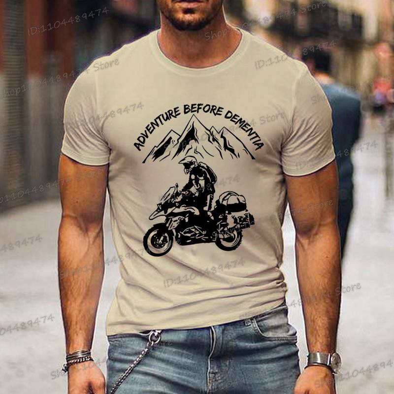 Funny Mountain Adventure Motorcycle T-shirts Harajuku Fashion Men T Shirt Adventure Before Dementia Shirts for Men Women