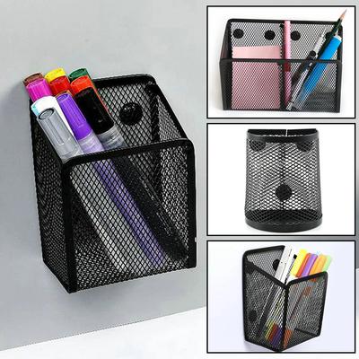 Metal Mesh Pen Cup Sturdy Magnetic Pencil Holder Portable Large Capacity Magnetic Marker Storage Basket for Desktop Storage