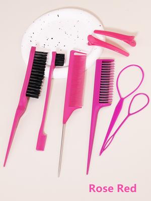 8-teiliges Haarstyling-Kammset mit Dreifach-Teasing-Kamm, Rattenschwanzkamm, Kantenbürste, Friseursalon-Zubehör. Speziell für Echthaarperücken.