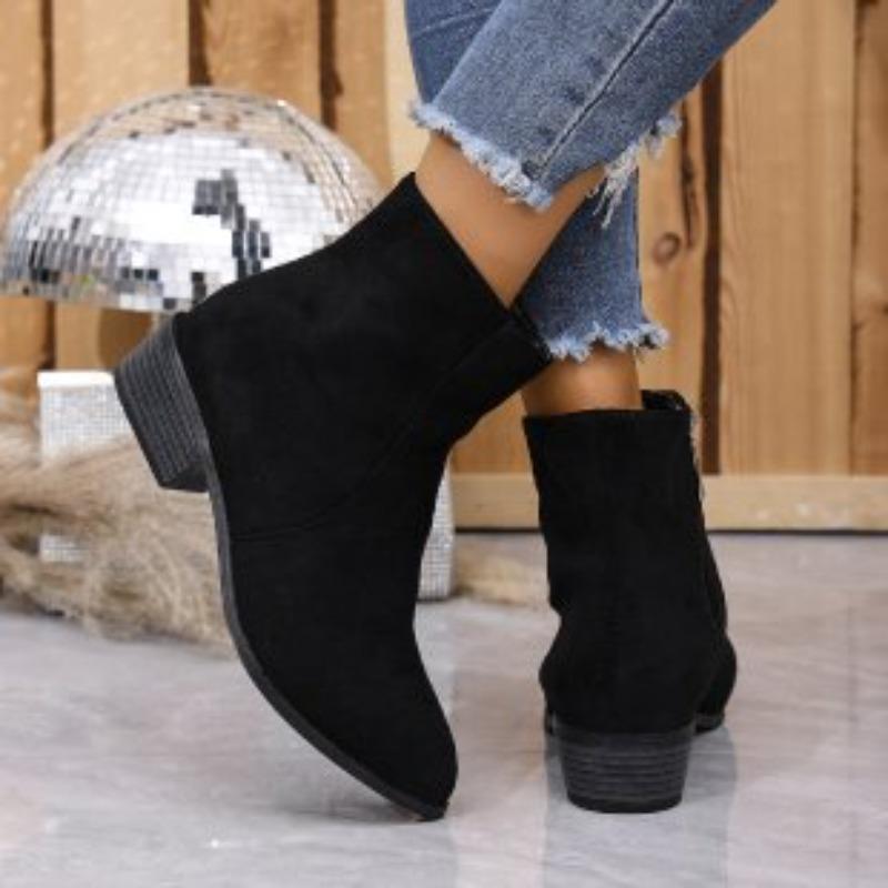 

European and American large size short tube side zipper Martin boots women s single boots new suede thick heel British style thin boots 43 чорний
