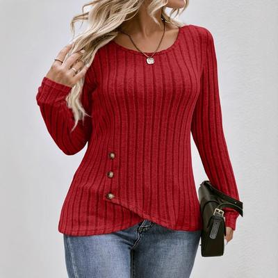 Round Neck Base Shirt Women's Long Sleeved T-shirt Versatile Outerwear Floral Button T-shirt