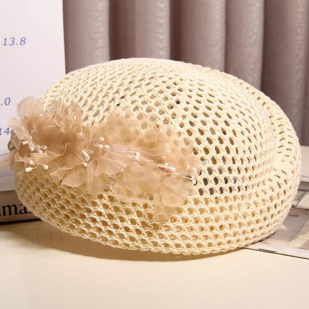 French Hollow Out Beret Ethnic Women Knit Fabric Cap Fashion Floral Painter hat Leisure