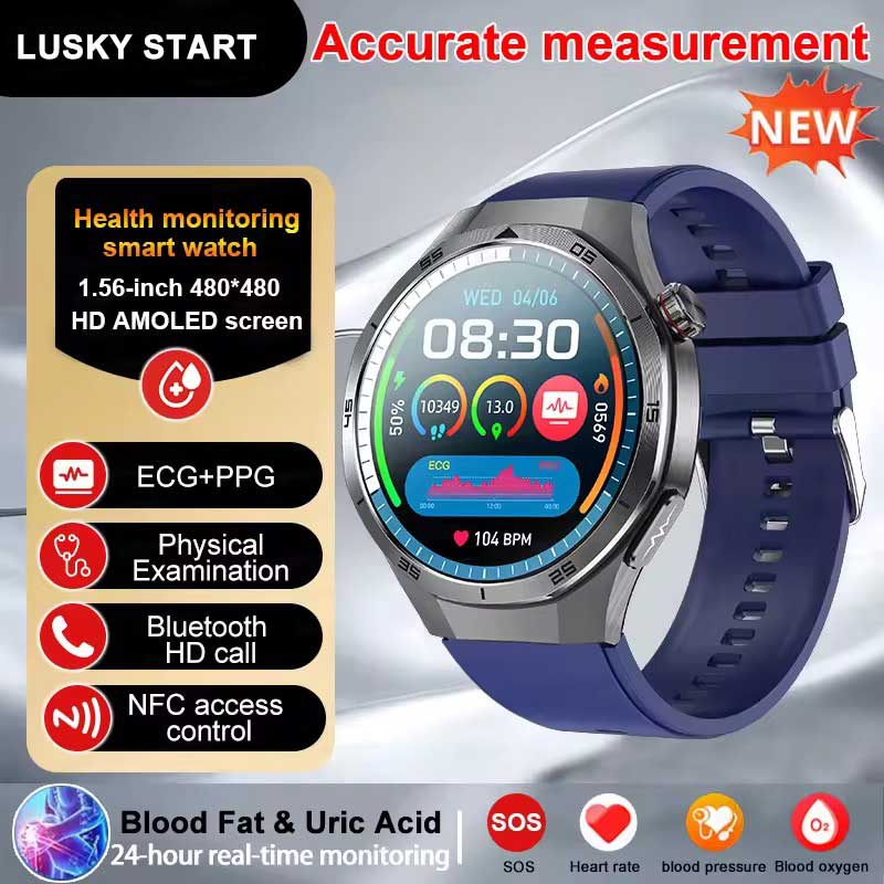 2025 NEW Health Micro Physical Examination Smart Watch ECG BP Blood Oxygen Uric Acid Blood Fat Temp Bluetooth Call SmartWatch