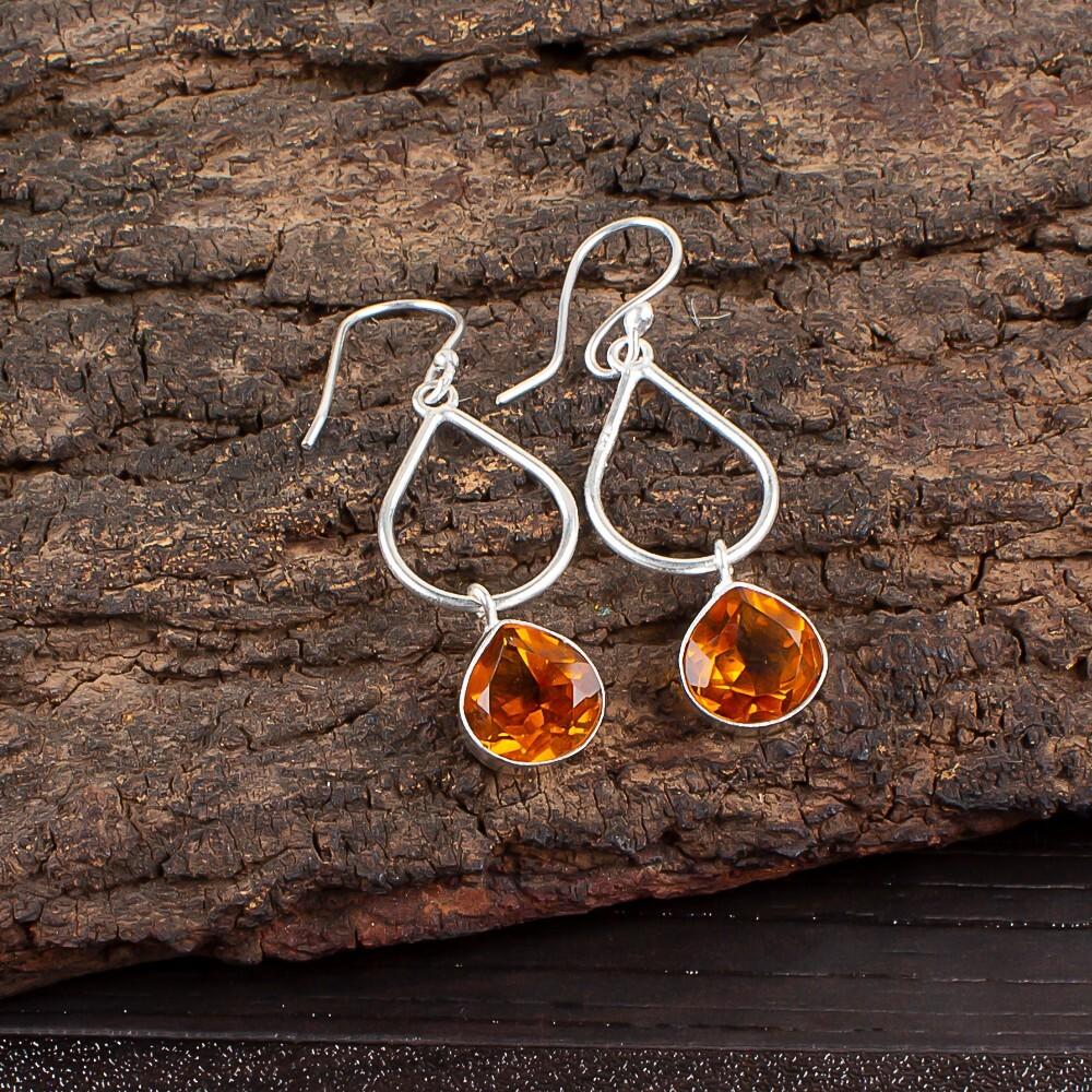 Natural Citrine Gemstone 925 Sterling Silver Jewelry Handcrafted Earrings 1.90" EE-19-6