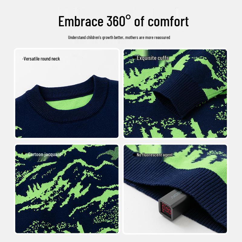 Maglione Jacquard Paesaggio Autunno/Inverno da Ragazzo - Manica Lunga, Caldo, Girocollo