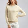 Autumn Winter Women's Crew Neck Beaded Pullover Sweater Long Sleeve Loose Solid Color Stretchy Knit Sweater