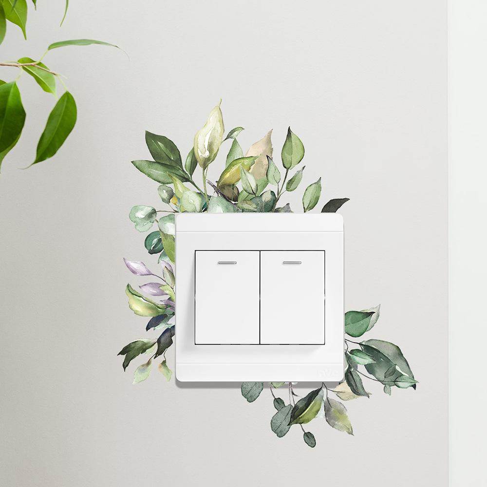 Painted Green Plant Leaf Switch Stickers for Bedroom Living Room Entrance Hall and Home Beautification Wall Stickers