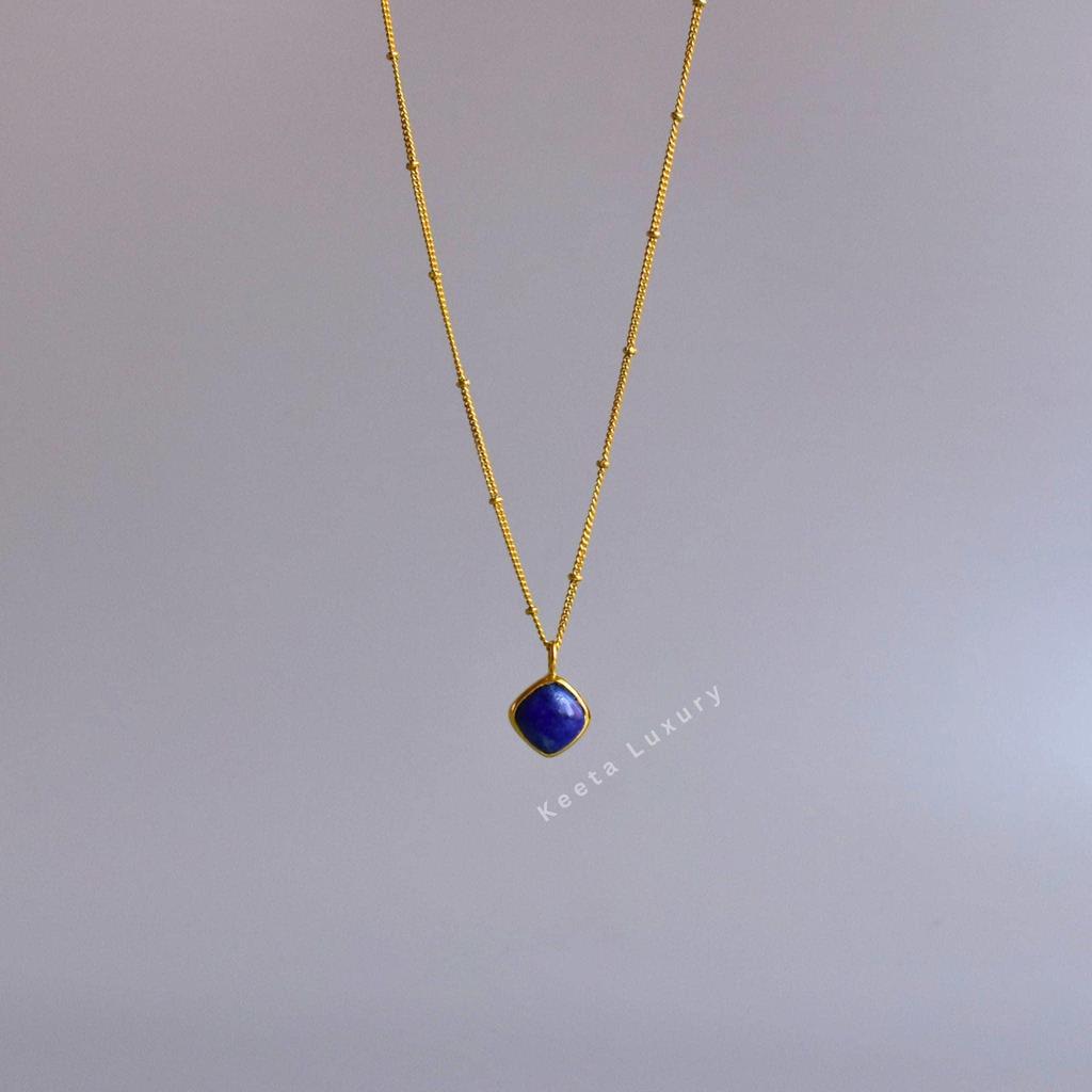 Collana elegante in lapislazzuli naturale oro 14K collana a strati a forma di cuscino per donna blu Cristallo curativo gioielli per ufficio e uso quotidiano