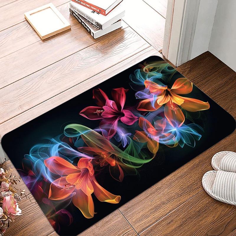 Beautiful Flowers Printing Non-Slip Small Rug Waterproof Easy Clean Floor Mat for Indoor Outdoor Use Durable Home Decor Fashion