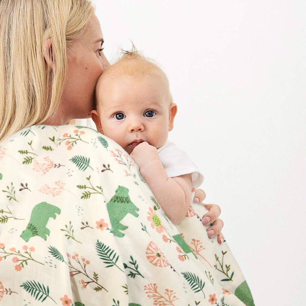 Weiche Gaze Baby 4 Lagen Bambus Baumwolle Baby Bambus Baumwolle Nickerchen Steppdecke für Jungen und Mädchen praktische Größe 110cm 115cm Hautfreundliche Decke, Wickeltuch, 70%