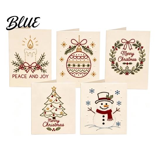 Beginner Embroidery Pattern Set Christmas Hand Card DIY Kit, Holiday Greeting Seasonal Paper Craft Project with Threads And Beads, Gift for Adults Kit
