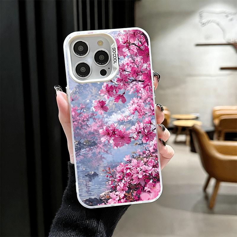 Dreamy Night Cherry Blossom Tree Soft Phone Case for iPhone 15 16 17 Pro Max 17Air 16E 14 Plus 13 12 Mini Shockproof Cover Back