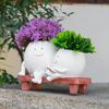 Cute Succulent Planters Double Head Plant Pots with Drainage Hole Smiley Face Flower Pot For Indoor Outdoor Garden Decor