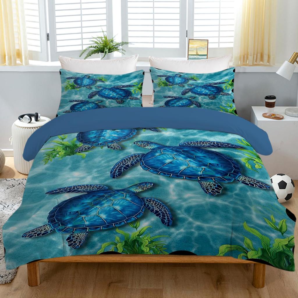 Sea Turtle Duvet Cover Full Size,Ocean Bedding Set for Kids Teens,Beach Comforter Cover,1 2 Pillowcases 3 Piece for Teens Boys