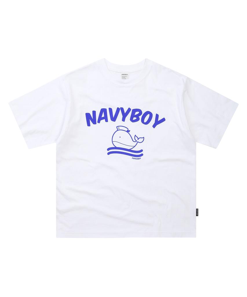 PAPERBOY Navy Boy Short Sleeve T-Shirt - White Melange