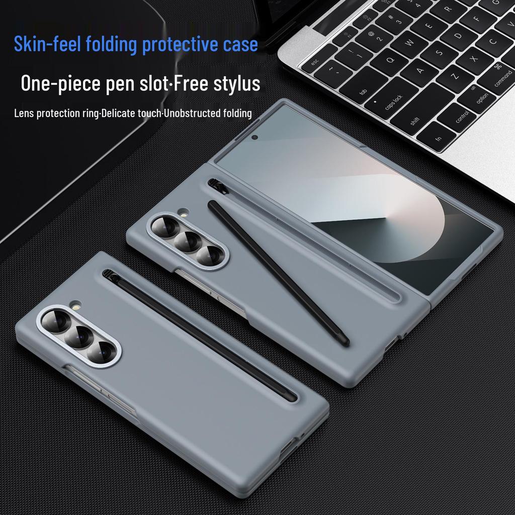 Samsung Z Fold7/6 Case: Cross-border Compatible, Folding Screen, Pure Color, Skin-Feel Design with Stylus Holder