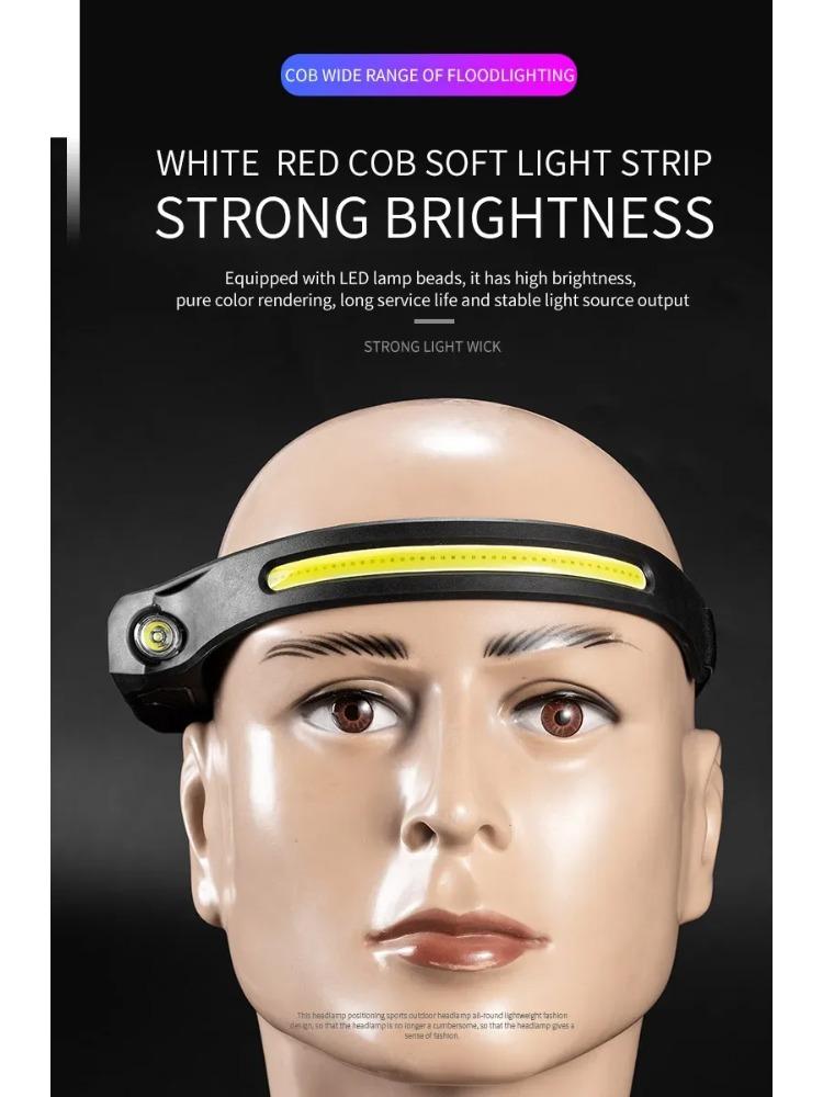 LED COB Induction Headlamp Built-in Battery Sensor Head Flashlight USB Rechargeable 5 Lighting Modes Waterproof Headlight