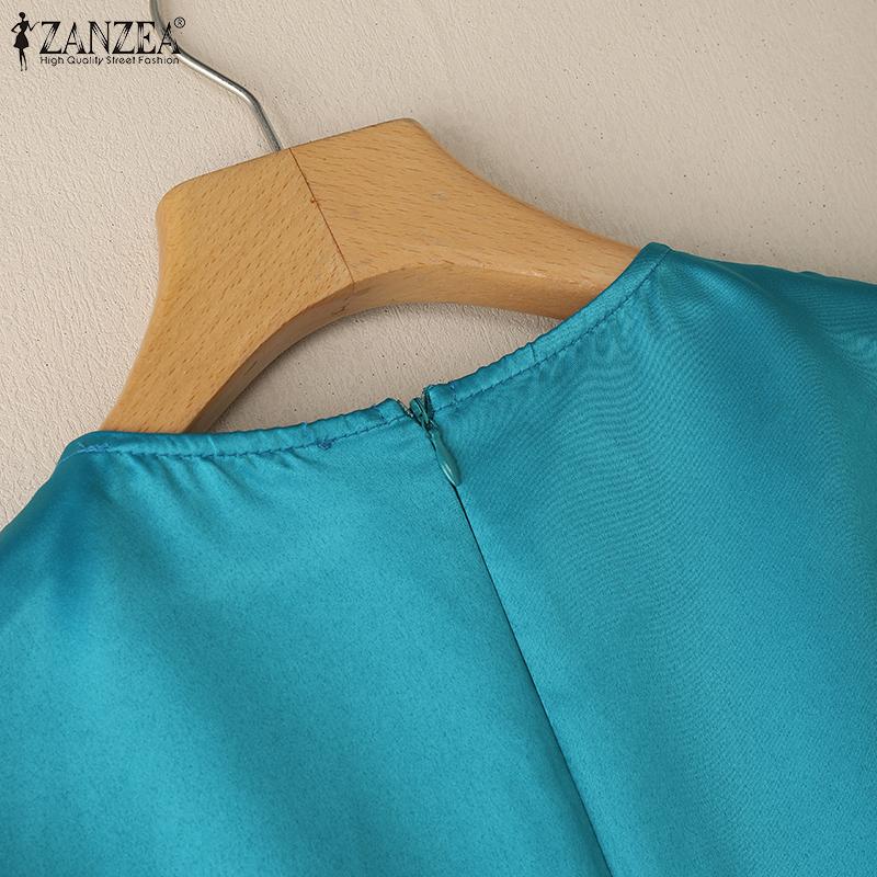 ZANZEA Rochie de vară cu mânecă scurtă și guler rotund, casual, cu model A-line