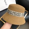 Retro Letter Straw Hat Women's Summer Big Head Circumference Face Covering Holiday Seaside Beach Sunshade Sun Hat